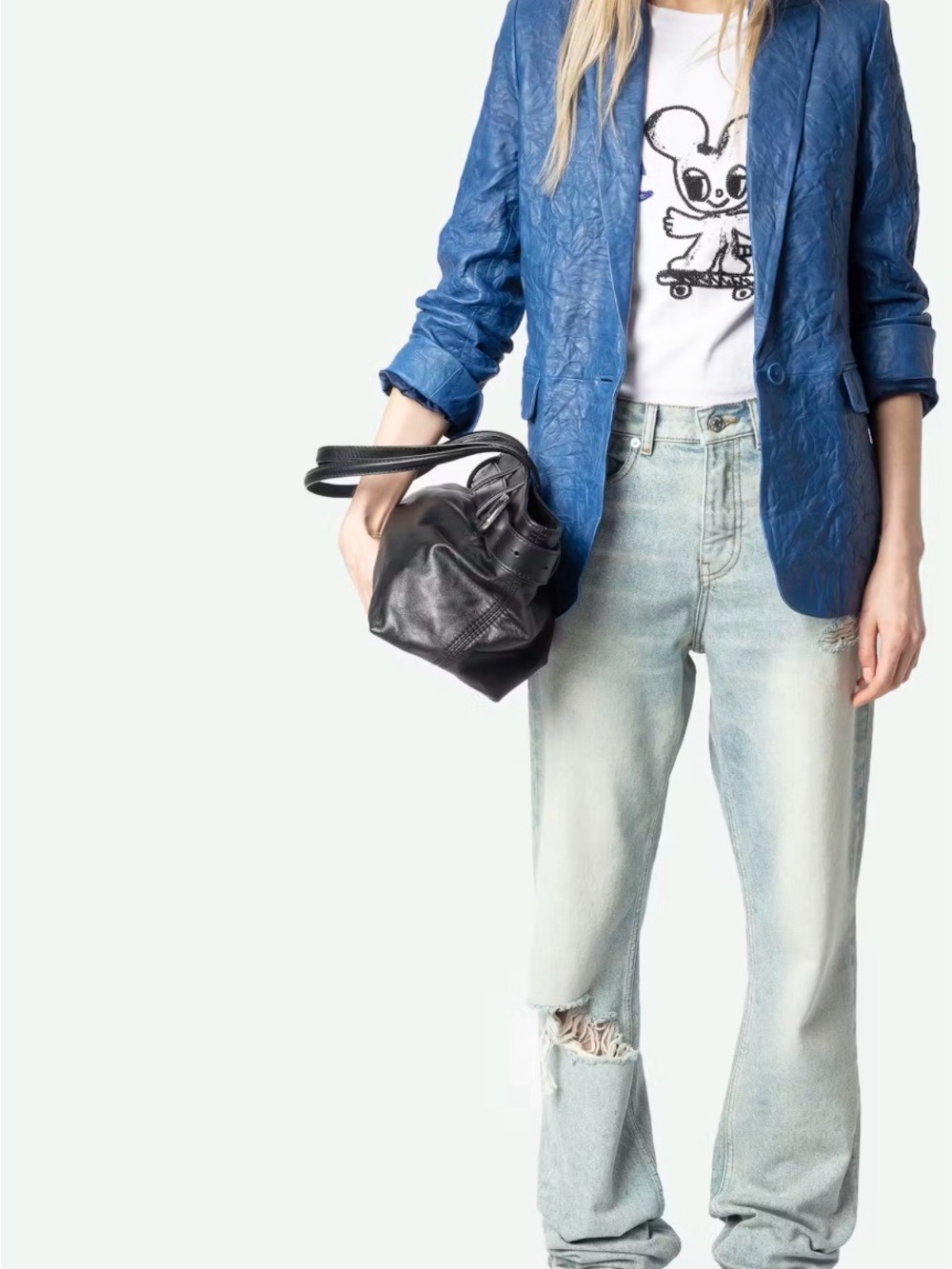 Zadig & Voltaire Blue Valse Cuirr 100% Lambskin Leather Blazer